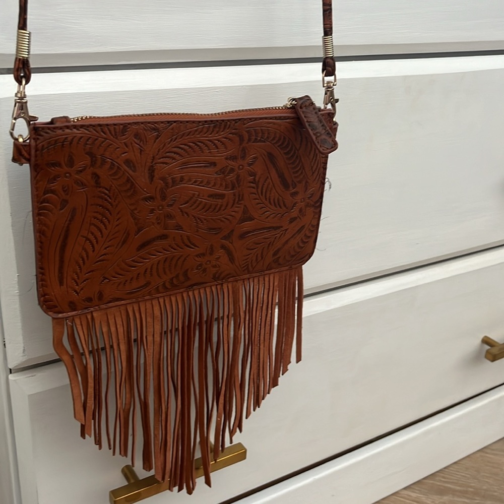 Free People Leather embroidered purse